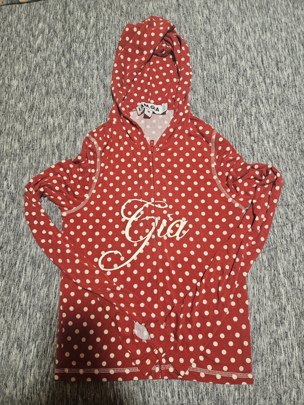 I.AM.GIA Red Polka Dot Hooded Zip-Up Top